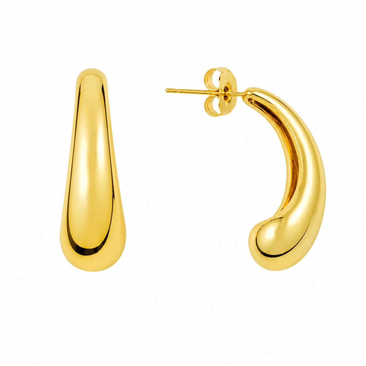 Aretes Goldfilled tipo gota larga, dorados.