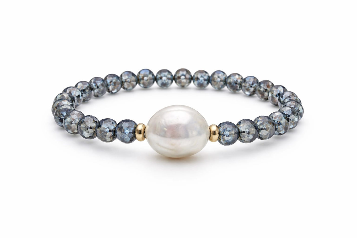 Pulsera elástica con cristales y perla natural