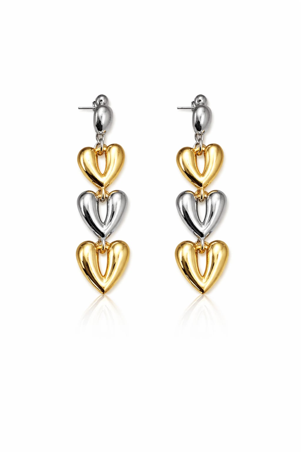 Aretes de acero colgantes con 3 dijes de corazón