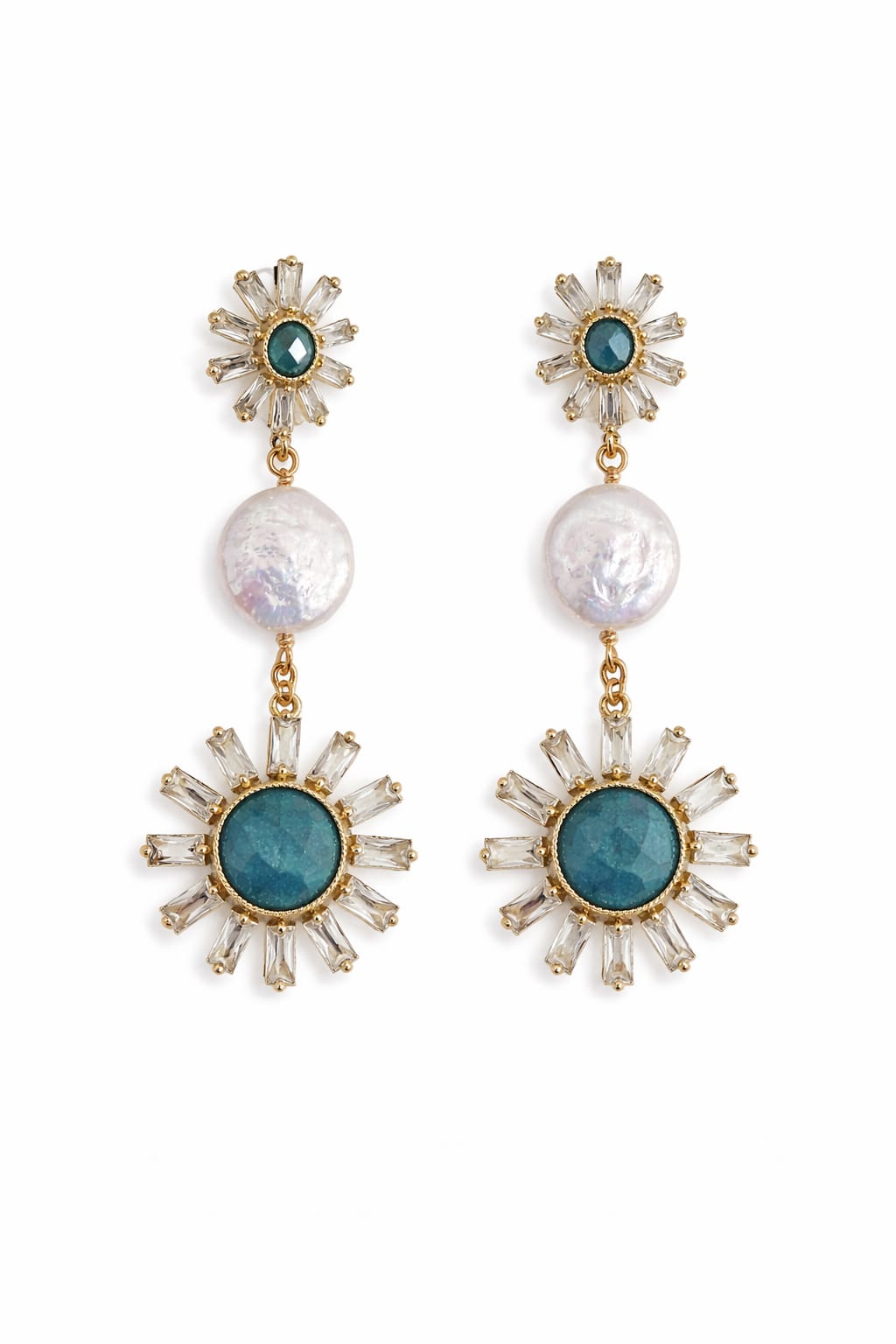 Aretes colgantes con cristales y perla natural