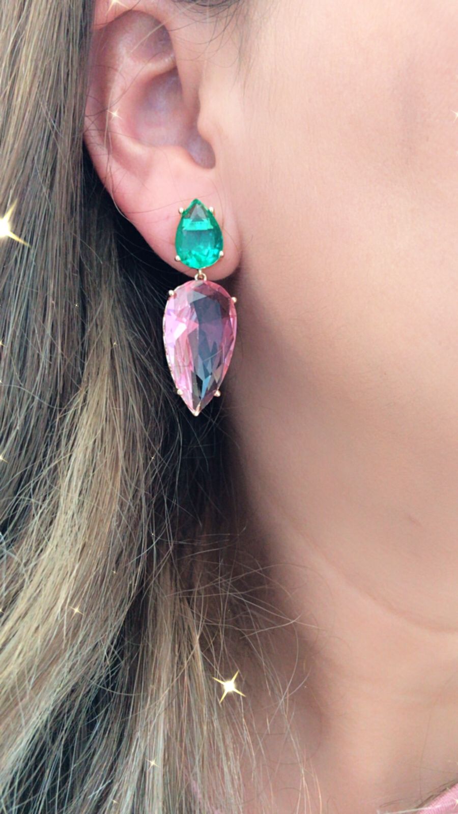 Z022 Aretes Goldfilled con circonia rosa.