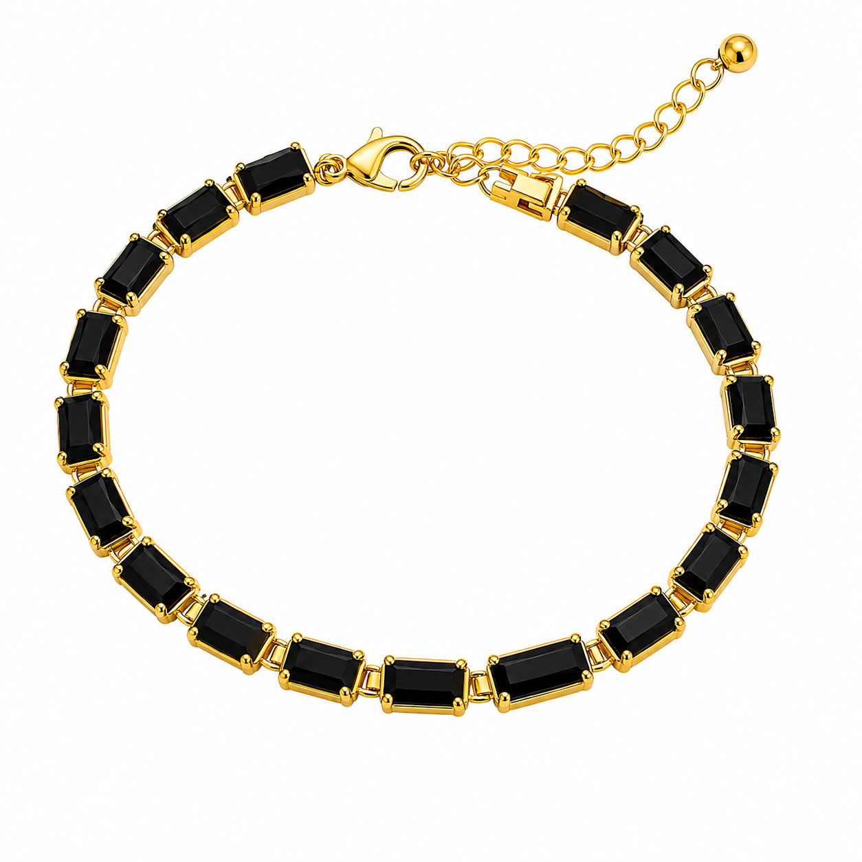 Pulsera de eslabones rectangulares con circonias negras