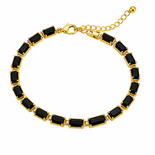 Pulsera de eslabones rectangulares con circonias negras