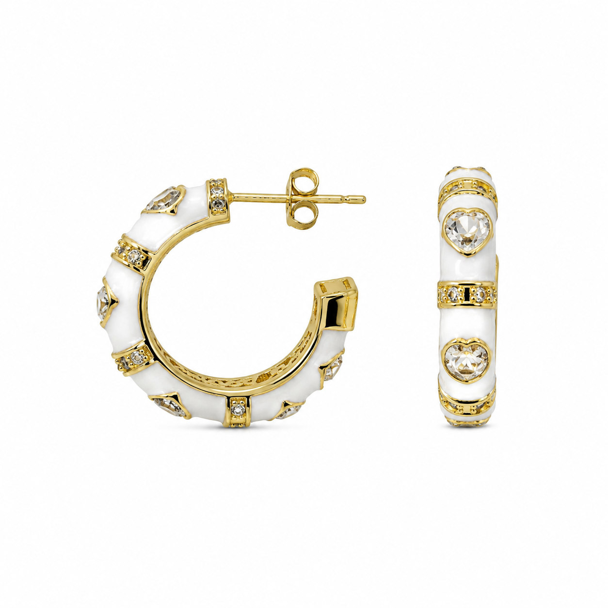 Aretes Goldfilled, tipo argolla blanco y dorado