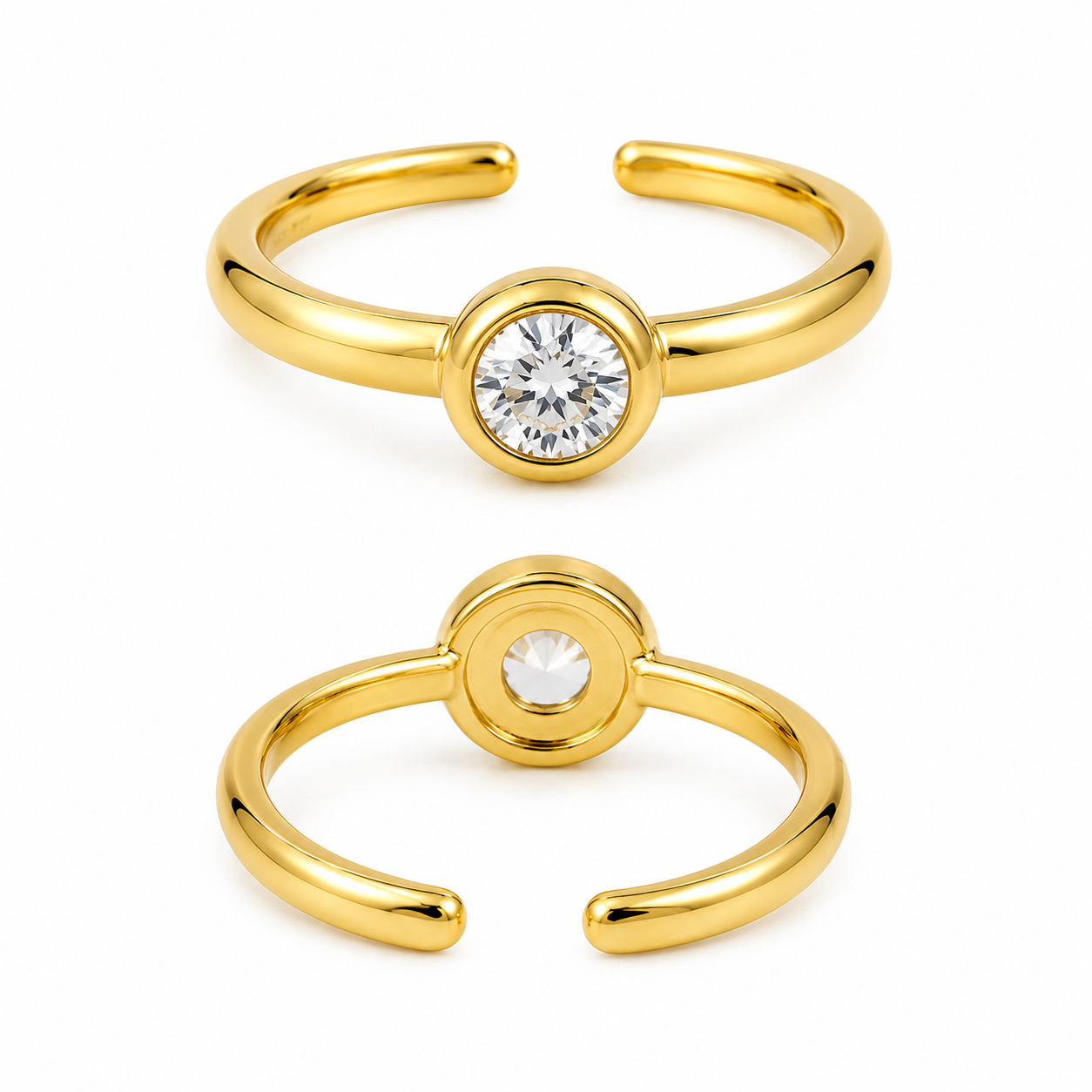 Anillo Goldfilled dorado, ajustable, con 1 circonia central grande.