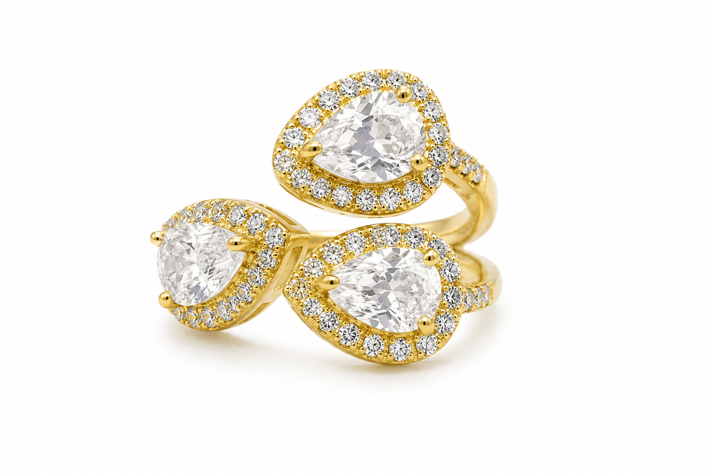 Anillo Goldfilled, triple gota con circonias.