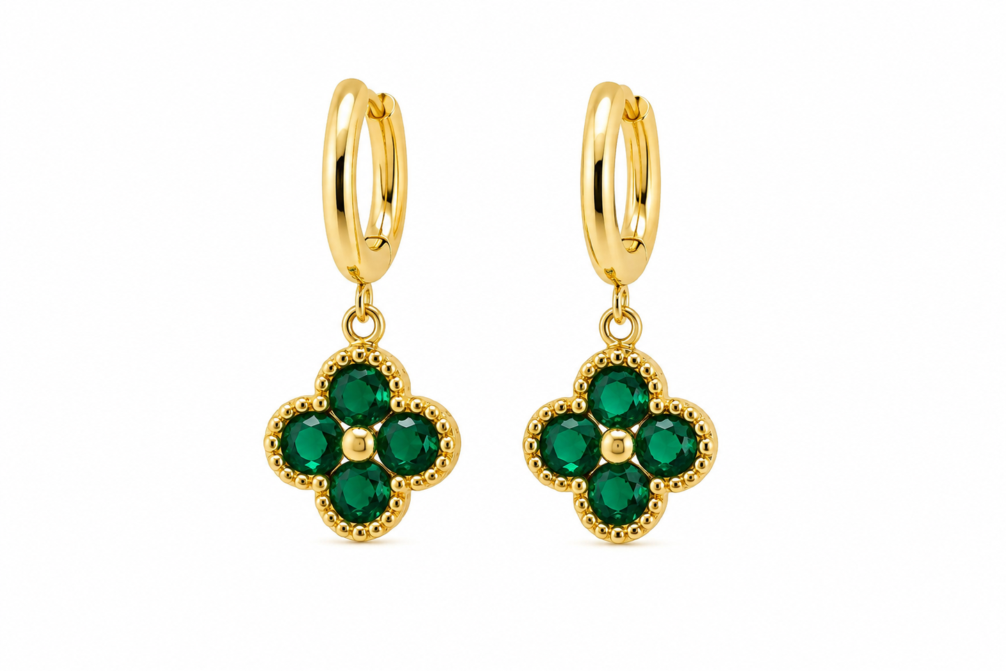 Aretes Golfilled, colgantes con trébol verde esmeralda
