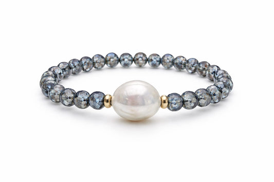 Pulsera elástica con cristales y perla natural