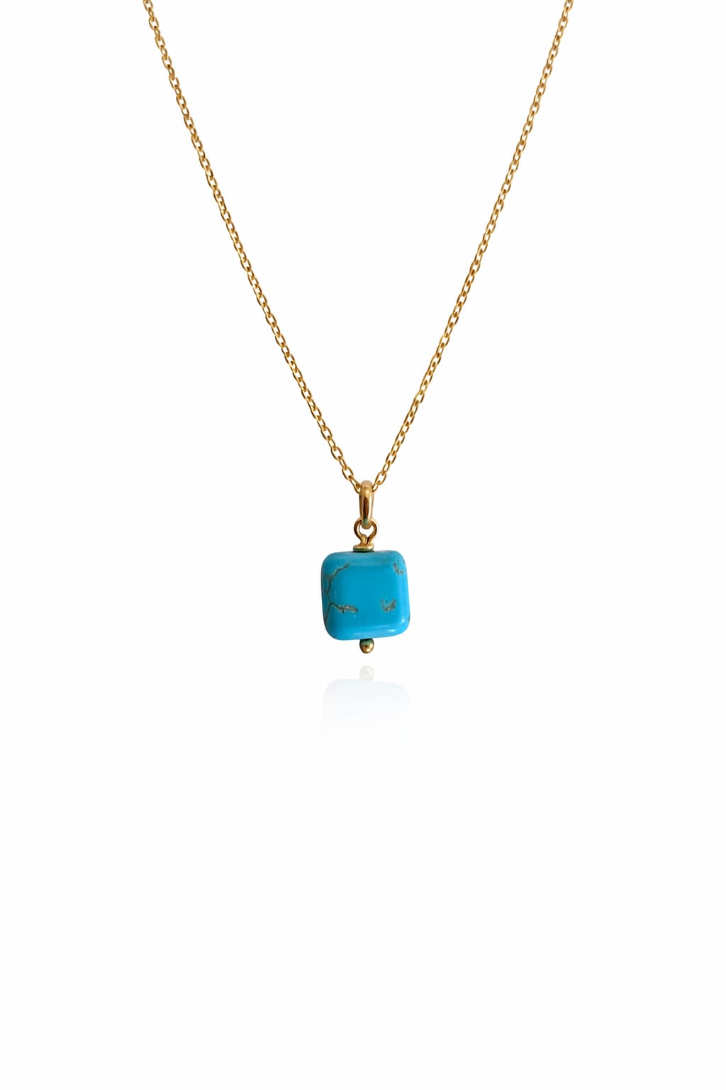 Collar de acero, color dorado, con dije azul