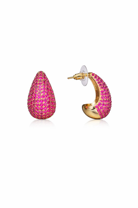 Aretes Goldfilled, circonias fucsia