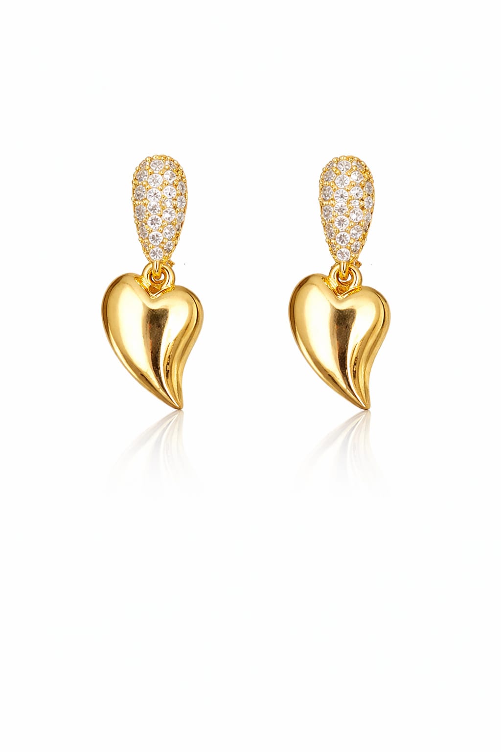 Aretes Goldfilled colgantes con circonias y corazón