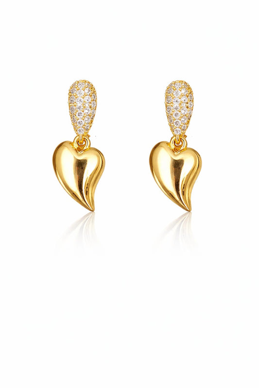Aretes Goldfilled colgantes con circonias y corazón