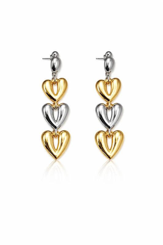 Aretes de acero colgantes con 3 dijes de corazón