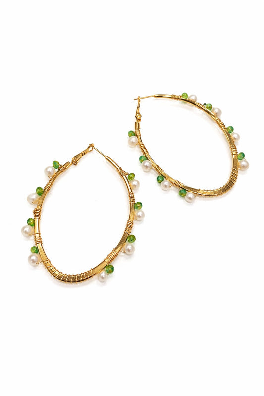 Aretes argolla de acero con cristales y perlas naturales