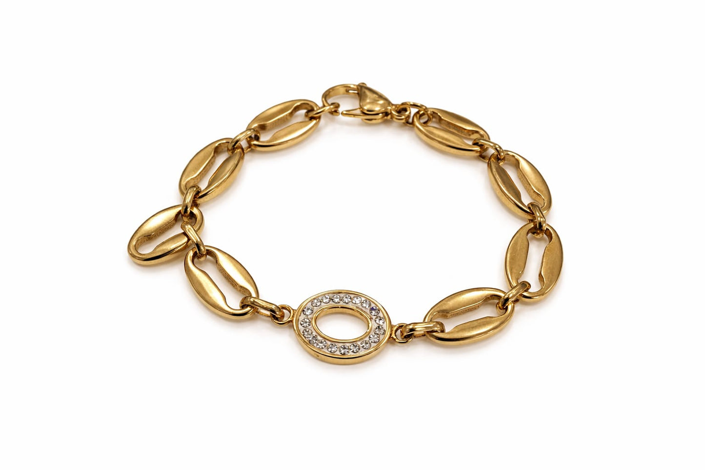 Pulsera de acero, con broche y dije con circonias
