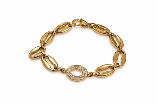 Pulsera de acero, con broche y dije con circonias