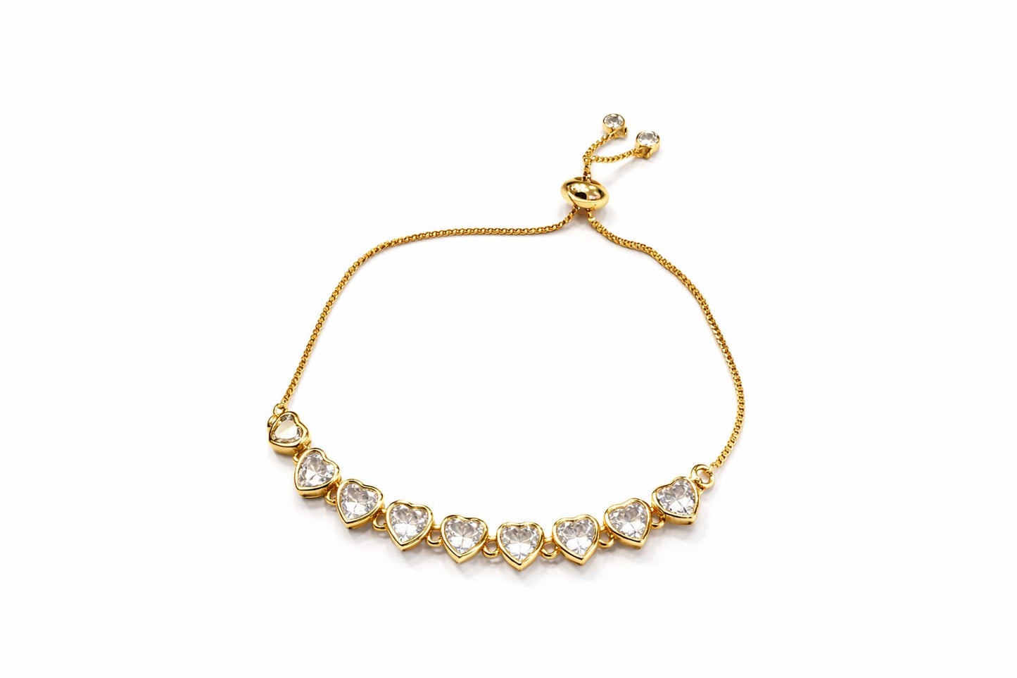 Pulsera ajustable con dijes de corazón y circonia