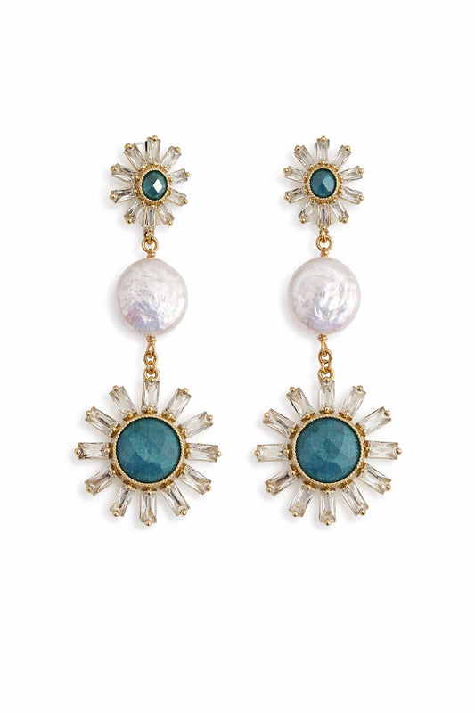 Aretes colgantes con cristales y perla natural